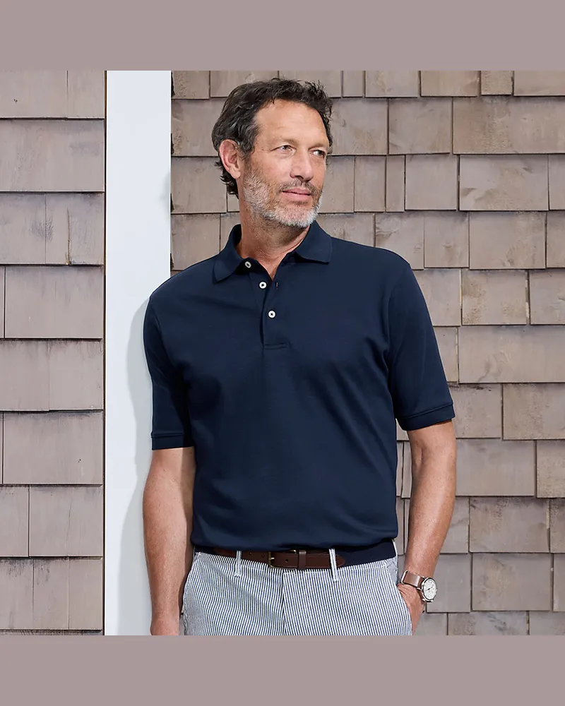 Lands' End Supima Kurzarm-Polo, Classic Fit, Herren, Größe regular, Blau, Baumwolle, by Blau