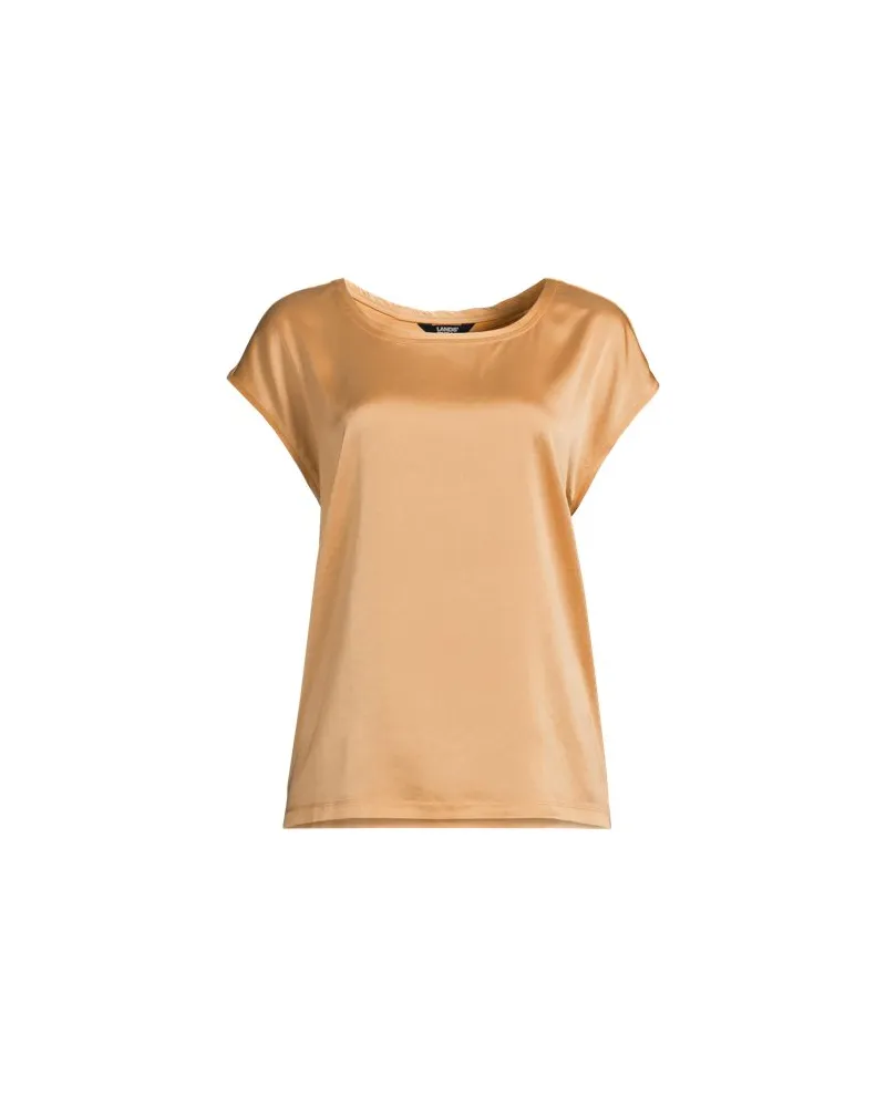 Lands' End Satin-T-Shirt, Damen, Größe:44-46 regular, Braun, Polyester/Viskose, by Braun