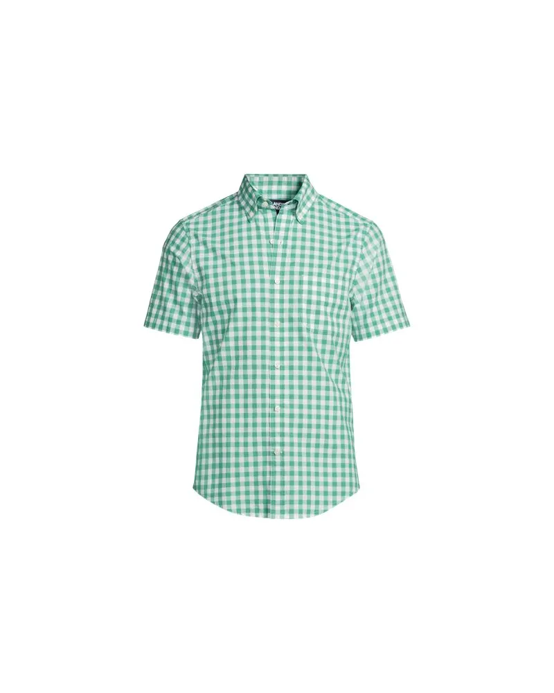 Lands' End Gemustertes Popelin-Kurzarmhemd, Classic Fit, Herren, Größe:60 regular, Grün, Baumwolle, by Grün