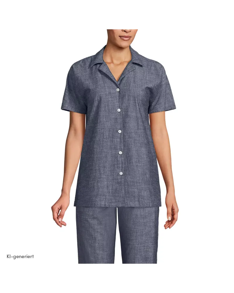 Lands' End Light Denim Kurzarm-Bluse, Damen, Größe regular, Blau, Baumwolle, by Blau