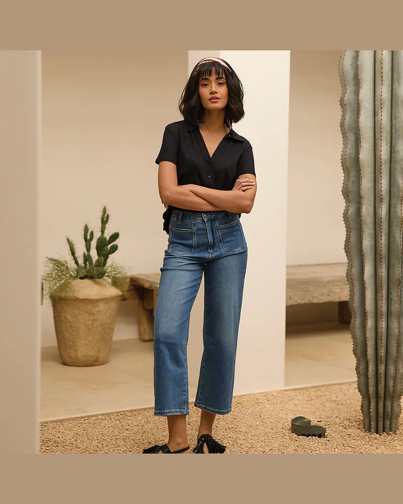 Lands' End 7/8-Jeans mit weitem Bein, Damen, Größe regular, Blau, by Blau
