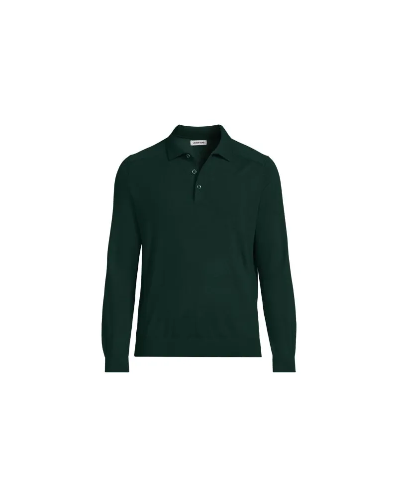 Lands' End Merino-Polopullover, Herren, Größe regular, Grün, Wolle, by Grün