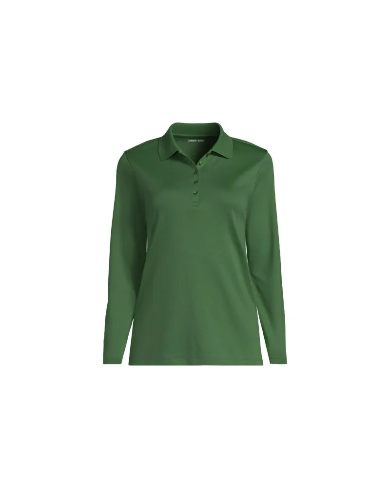 Lands' End Supima-Poloshirt mit langen Ärmeln, Damen, Größe regular, Grün, Baumwolle, by Grün