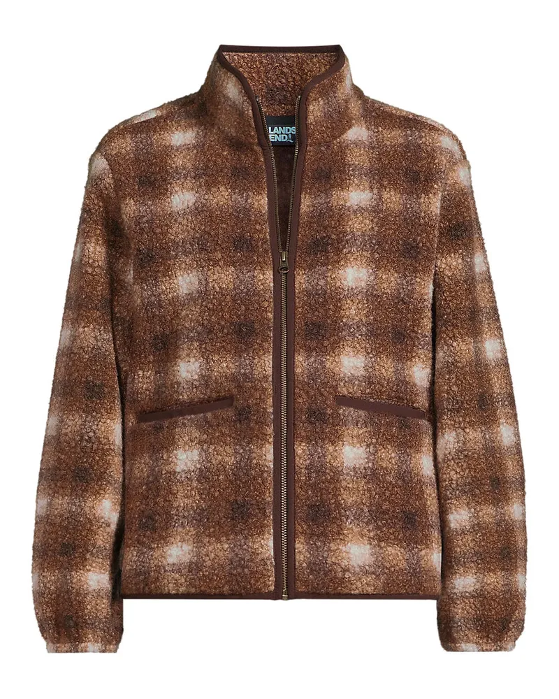 Lands' End Bouclé-Fleecejacke Gemustert, Damen, Größe plus, Braun, Polyester, by Braun