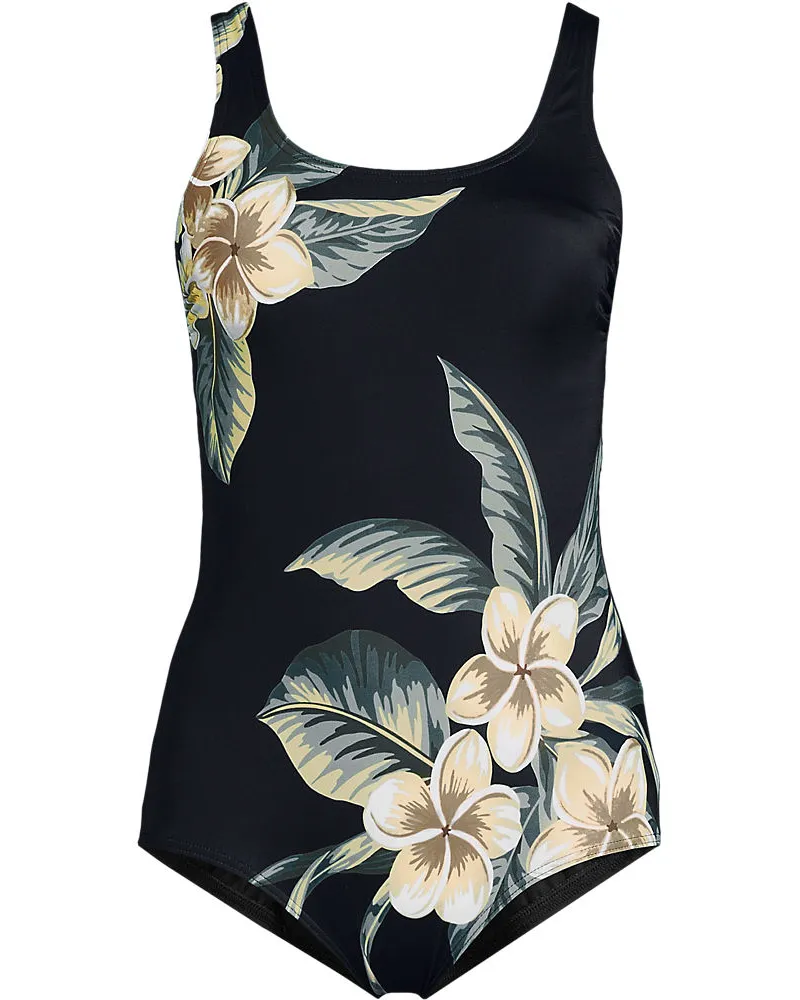Lands' End Gemusterter Komfort-Badeanzug CHLORRESISTENT mit Soft Cups, Damen, Größe plus, Schwarz, Nylon-Mischung, by Schwarz