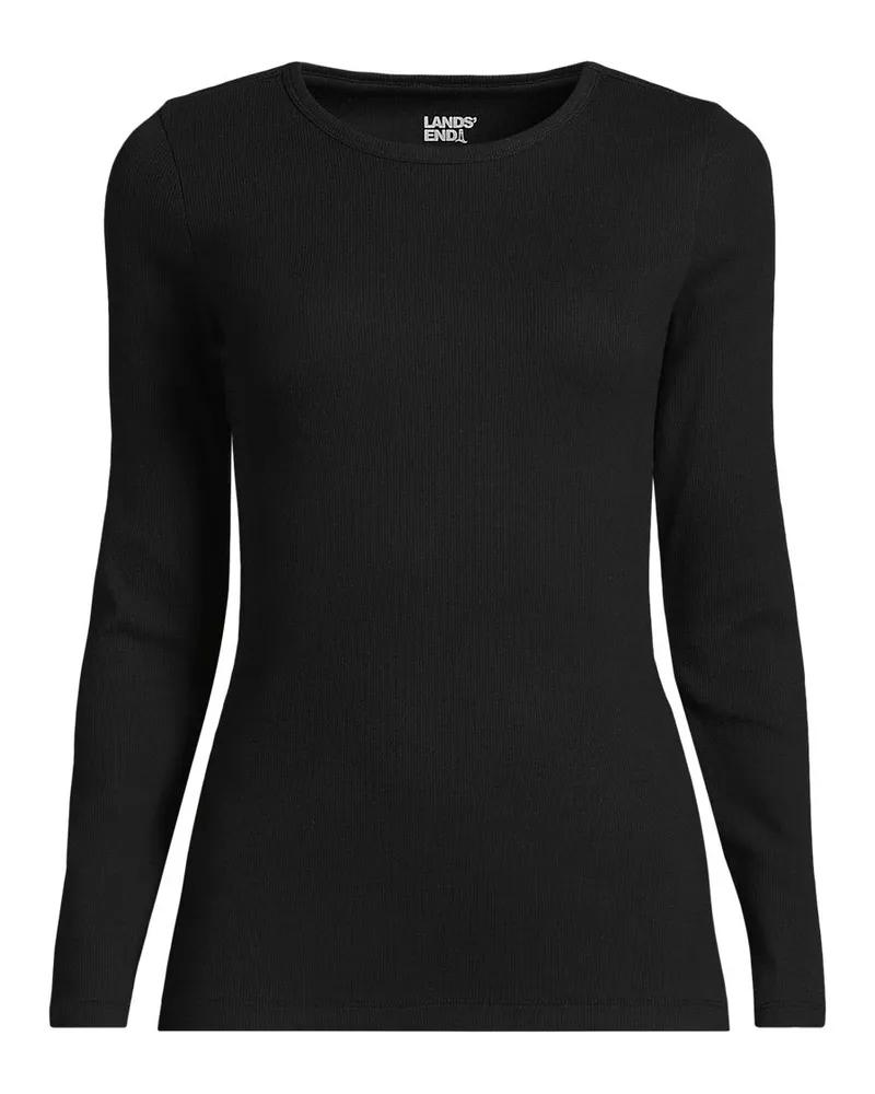 Lands' End Langarmshirt aus mikrofeinem Baumwollripp, Damen, Größe plus, Schwarz, Baumwolle/Elasthan, by Schwarz