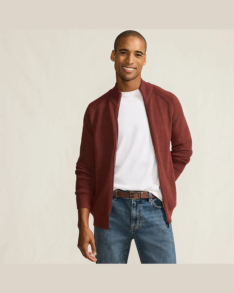 Lands' End Rippstrick DRIFTER Cardigan, Herren, Größe regular, Braun, Baumwolle/Nylon, by Braun