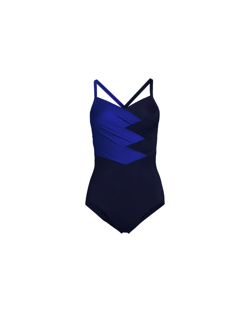 Lands' End Shape-Badeanzug SLENDER mit Webdetail, Damen, Größe regular, Blau, Elasthan/Nylon-Mischung, by Blau