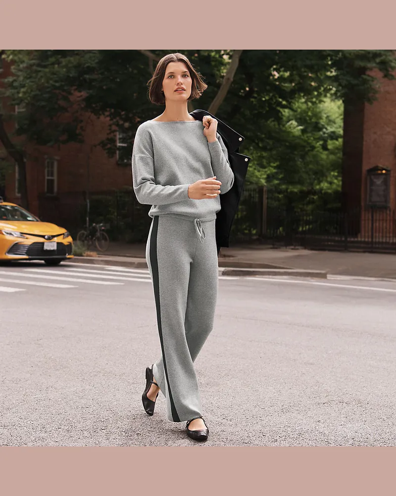 Lands' End Knöchellange Feinstrick-Hose mit weitem Bein, Damen, Größe petite, Grau, Polyester-Mischung, by Grau