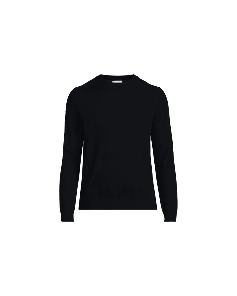 Lands' End Merino-Rundhalspullover, Herren, Größe regular, Schwarz, Wolle, by Schwarz