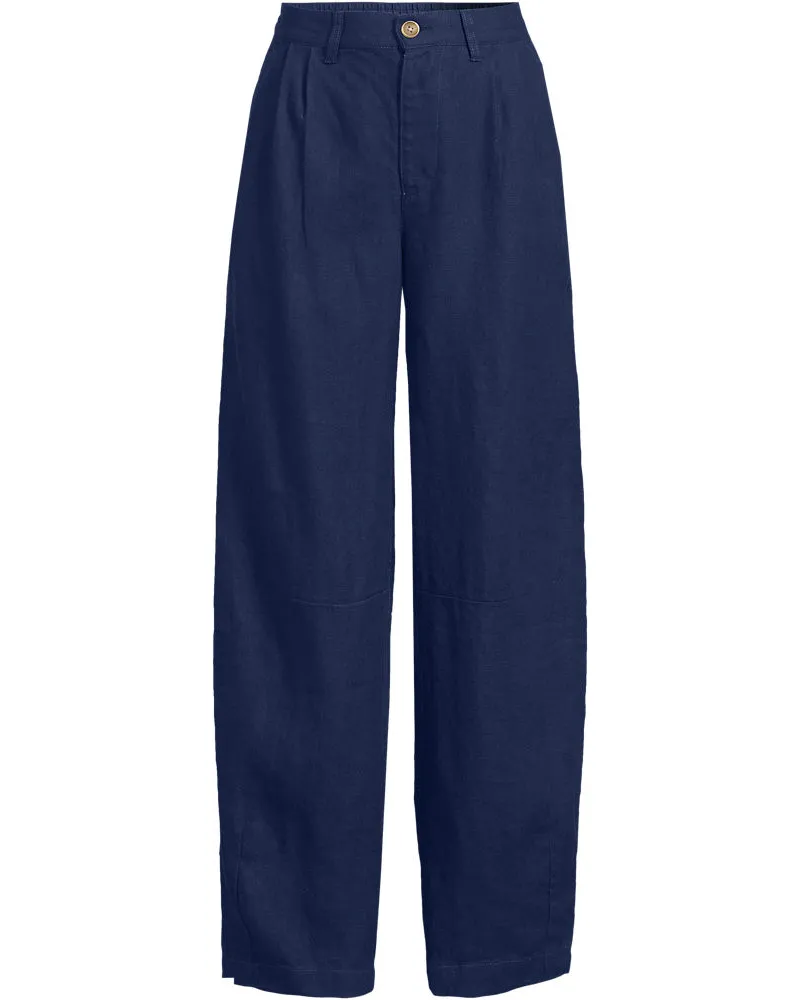 Lands' End Premium Reinleinen-Barrelhose mit Bundfalten, Damen, Größe plus, Blau, Leinen, by Blau