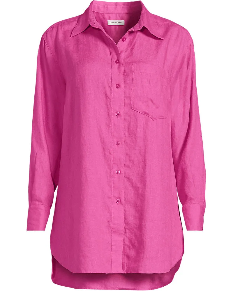 Lands' End Langes Oversized Premium Reinleinen-Hemd, Damen, Größe petite, Pink, Leinen, by Pink