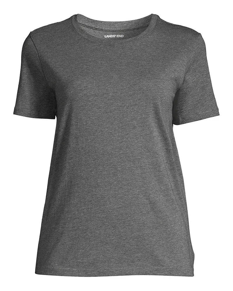 Lands' End Supima Kurzarm-Shirt mit rundem Ausschnitt, Damen, GrÃ¶ÃŸe regular, Grau, Baumwolle, by Grau