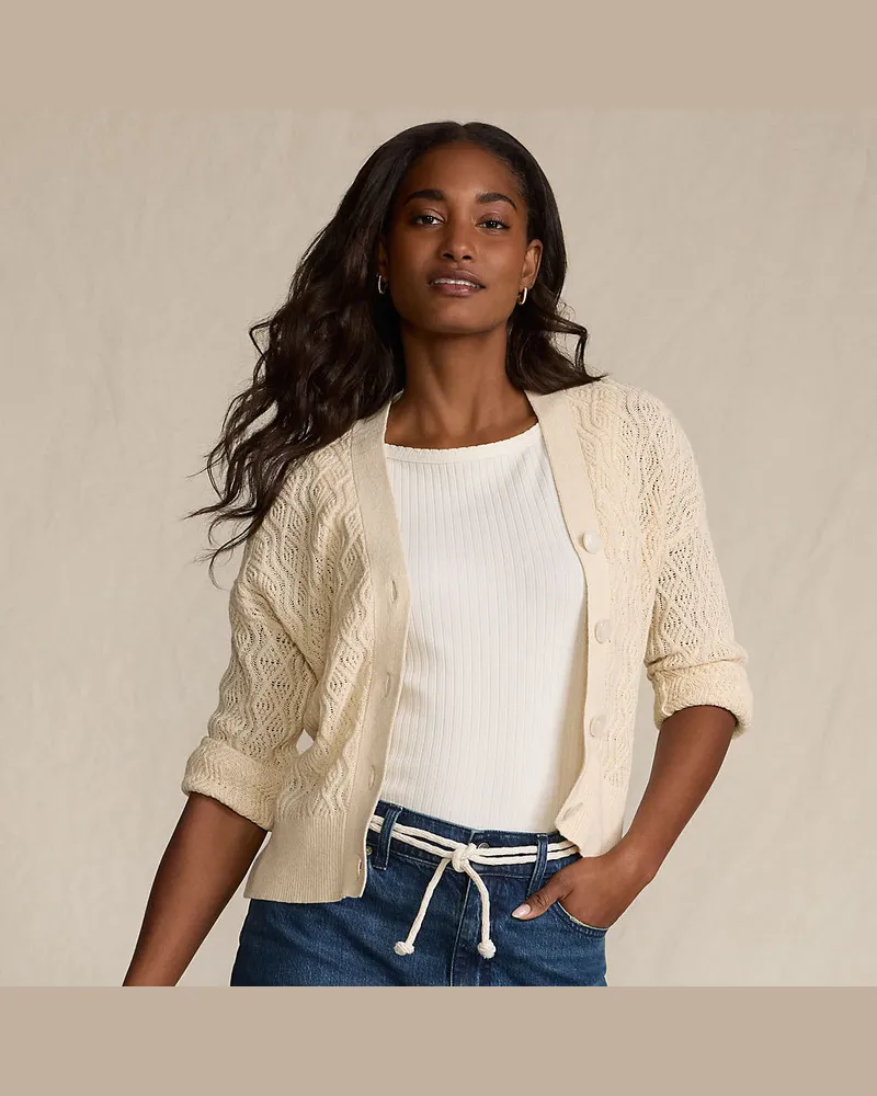 Lands' End Cardigan aus Leinenmix, Damen, Größe regular, Weiß, Baumwolle/Leinen/Baumwoll-Mischung, by Weiß