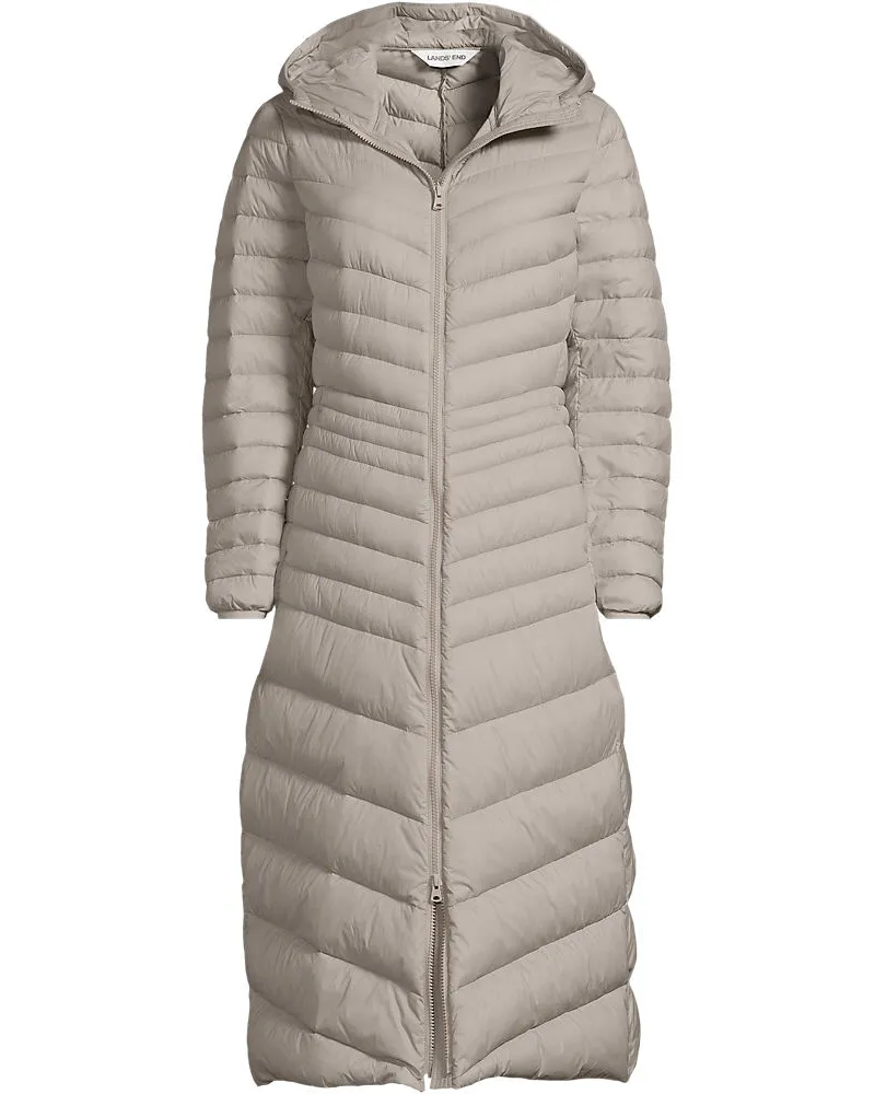 Lands' End Ultraleichter Maxi-Daunenmantel mit Kapuze WANDERWEIGHT, Damen, Größe regular, Beige, Nylon/Daunen, by Beige