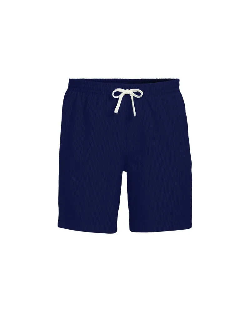 Lands' End Seersucker-Badeshorts mit Hydroliner, 18 cm, Herren, Größe:60 regular, Blau, Elasthan/Polyester-Mischung, by Blau