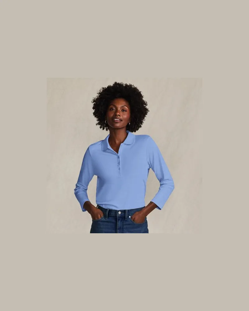 Lands' End Supima Poloshirt mit 3/4-Ärmeln, Damen, Größe:40-42 regular, Blau, Baumwolle, by Blau