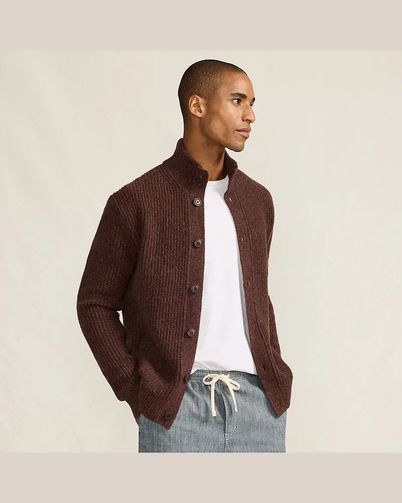 Lands' End Cardigan mit Stehkragen, Herren, Größe regular, Braun, by Braun