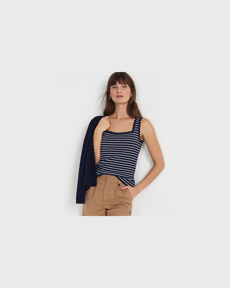 Lands' End Top mit Muschelrand, Damen, Größe:40-42 regular, Blau, Viskose/Viskose-Mischung/Polyester-Mischung, by Blau