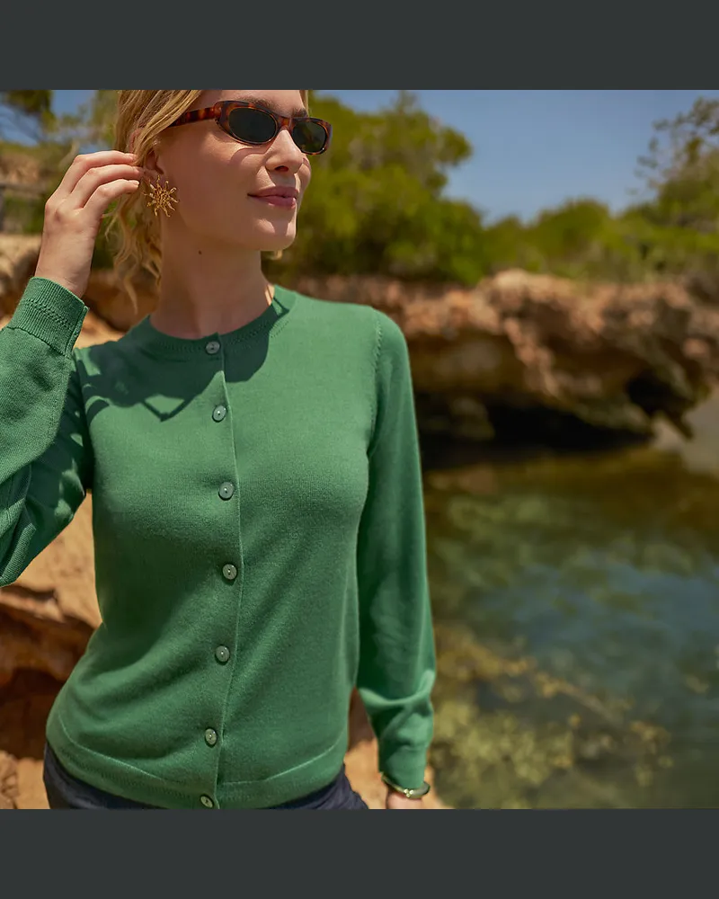Lands' End Merino-Cardigan, Damen, Größe petite, Grün, Wolle, by Grün