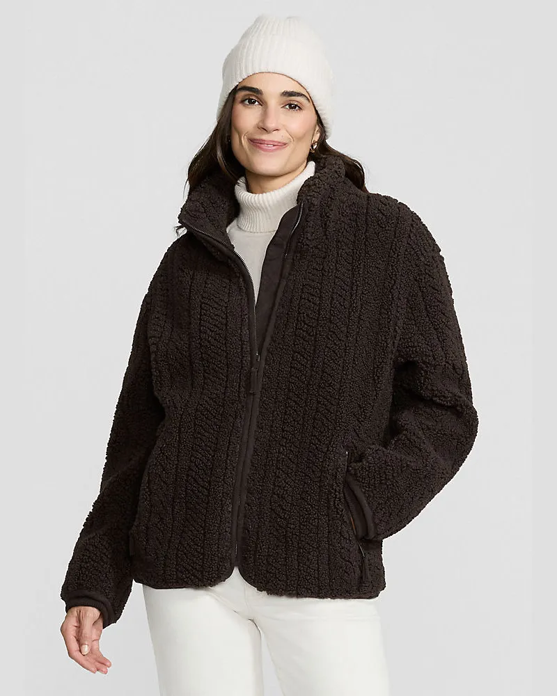 Lands' End Zopfmuster-Fleecejacke, Damen, Größe regular, Braun, Polyester, by Braun