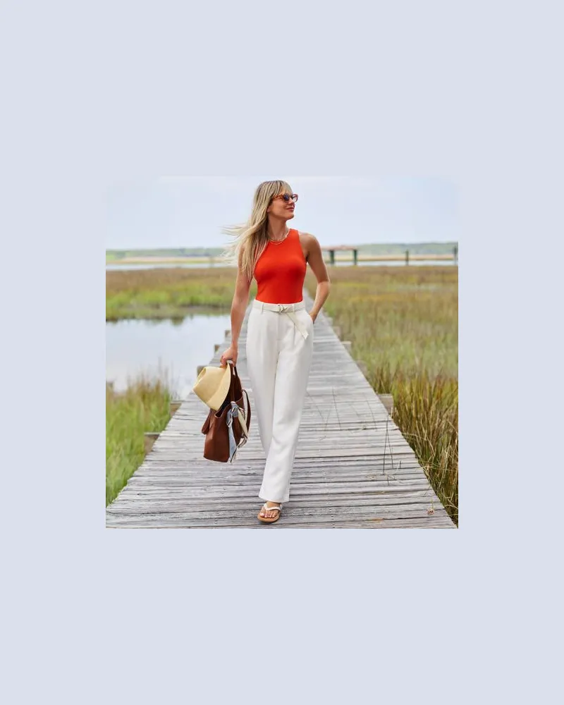 Lands' End Bundfalten-Hose aus Crêpe mit weitem Bein, Damen, Größe regular, Weiß, Polyester-Mischung, by Weiß