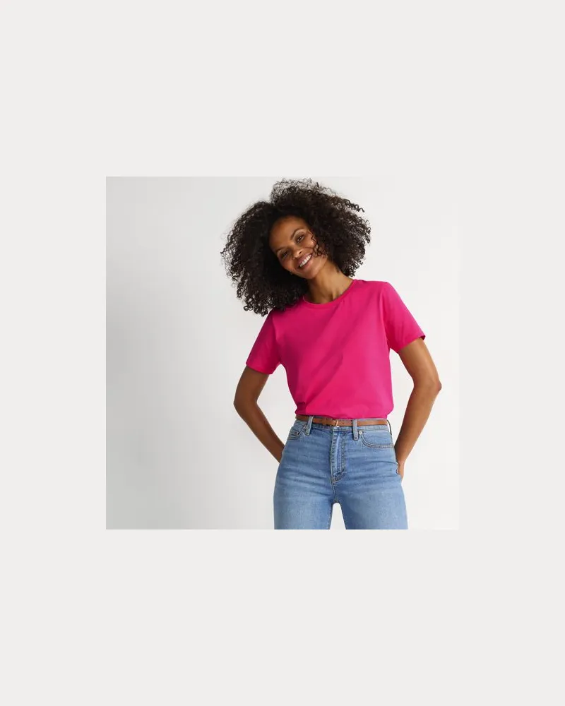 Lands' End Supima T-Shirt mit Rundhalsausschnitt, Damen, Größe:44-46 petite, Pink, Baumwolle, by Pink
