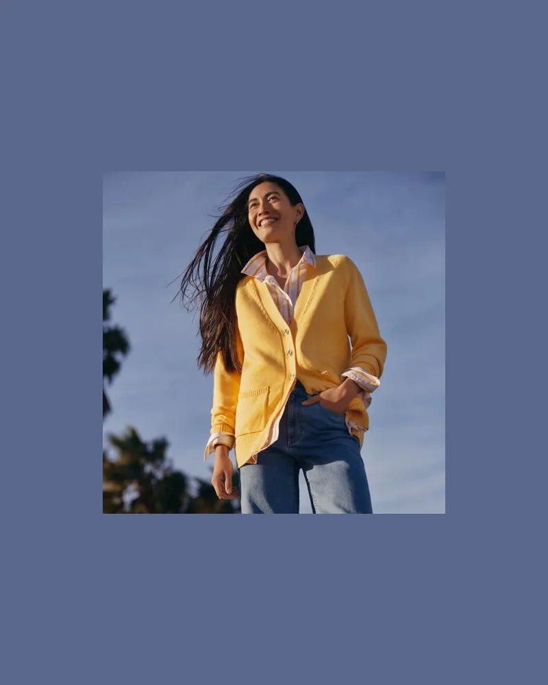 Lands' End Relaxter V-Cardigan DRIFTER, Damen, Größe:40-42 regular, Gelb, Baumwolle, by Gelb