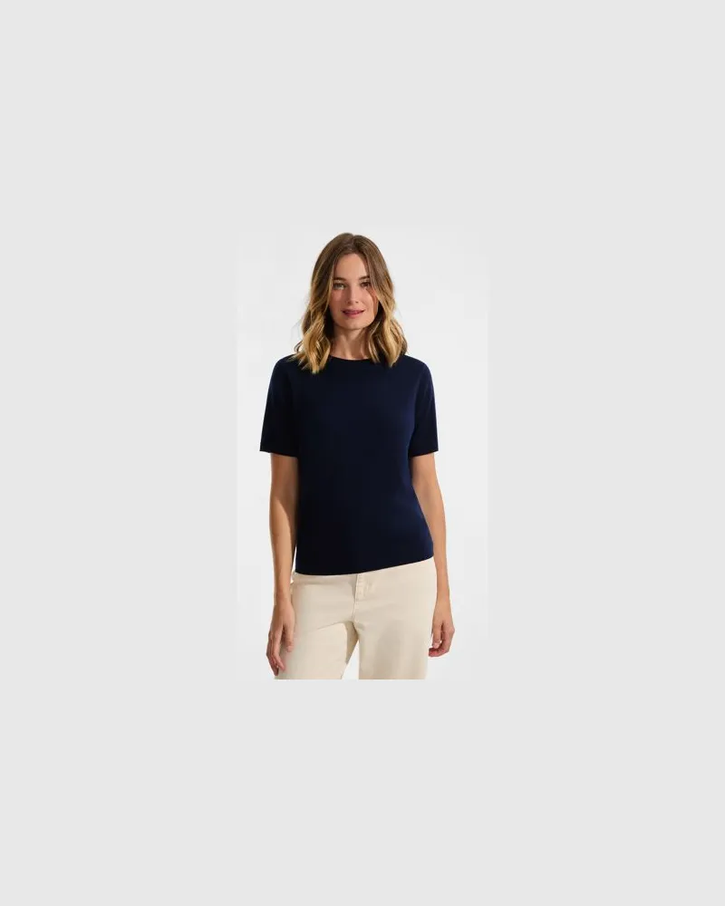 Lands' End Merinopullover mit kurzen Ärmeln, Damen, Größe regular, Blau, Wolle, by Blau