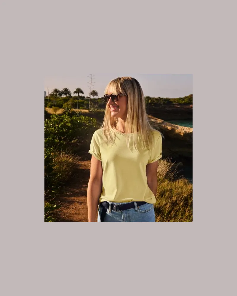 Lands' End Supima Kurzarm-Shirt mit rundem Ausschnitt, Damen, Größe:40-42 petite, Gelb, Baumwolle, by Gelb