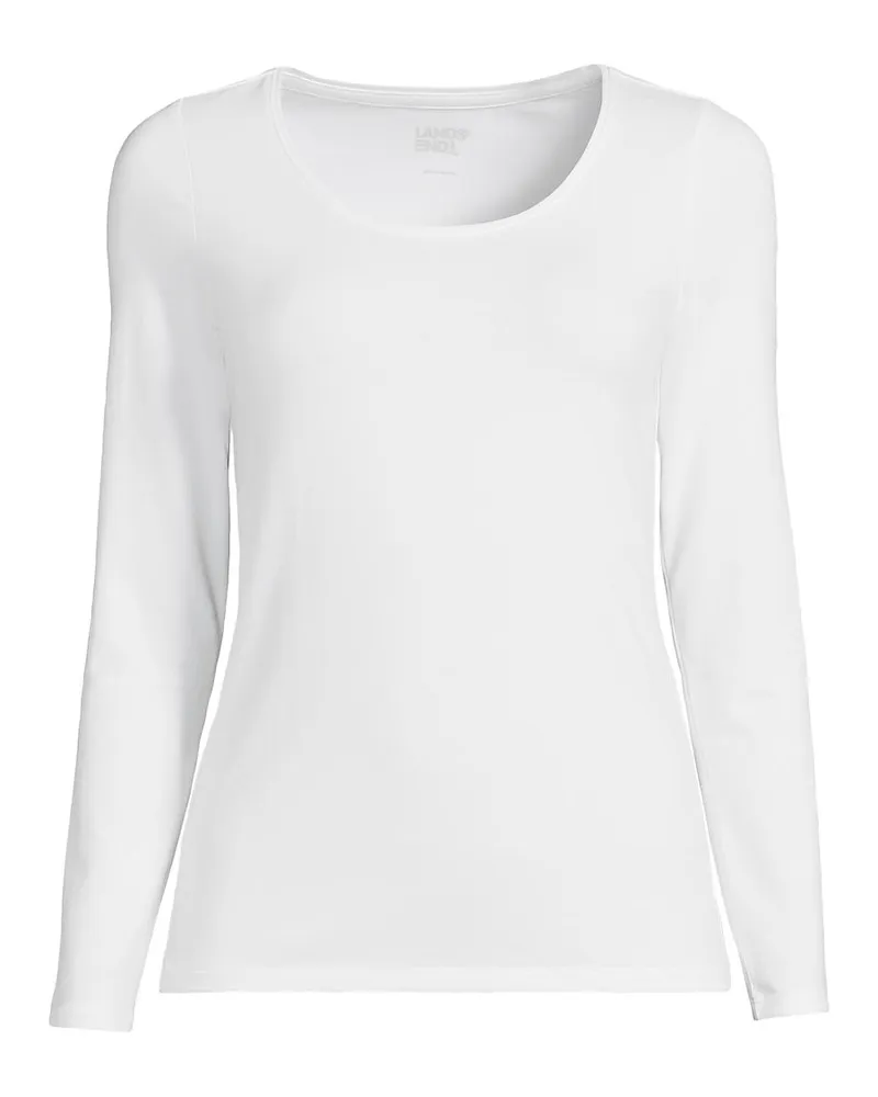 Lands' End Baumwolle/Modal-Shirt mit Ballett-Ausschnitt, Damen, Größe plus, Weiß, Baumwolle Modal, by Weiß