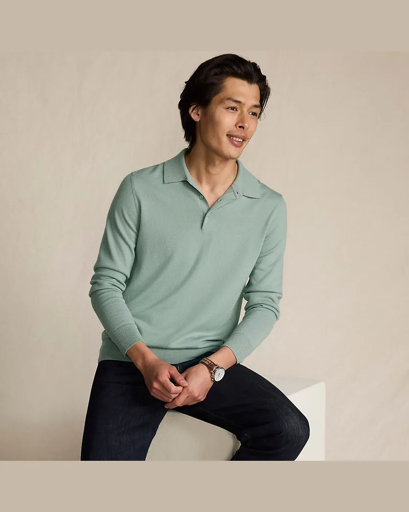 Lands' End Merino-Polopullover, Herren, Größe regular, Grün, Wolle, by Grün