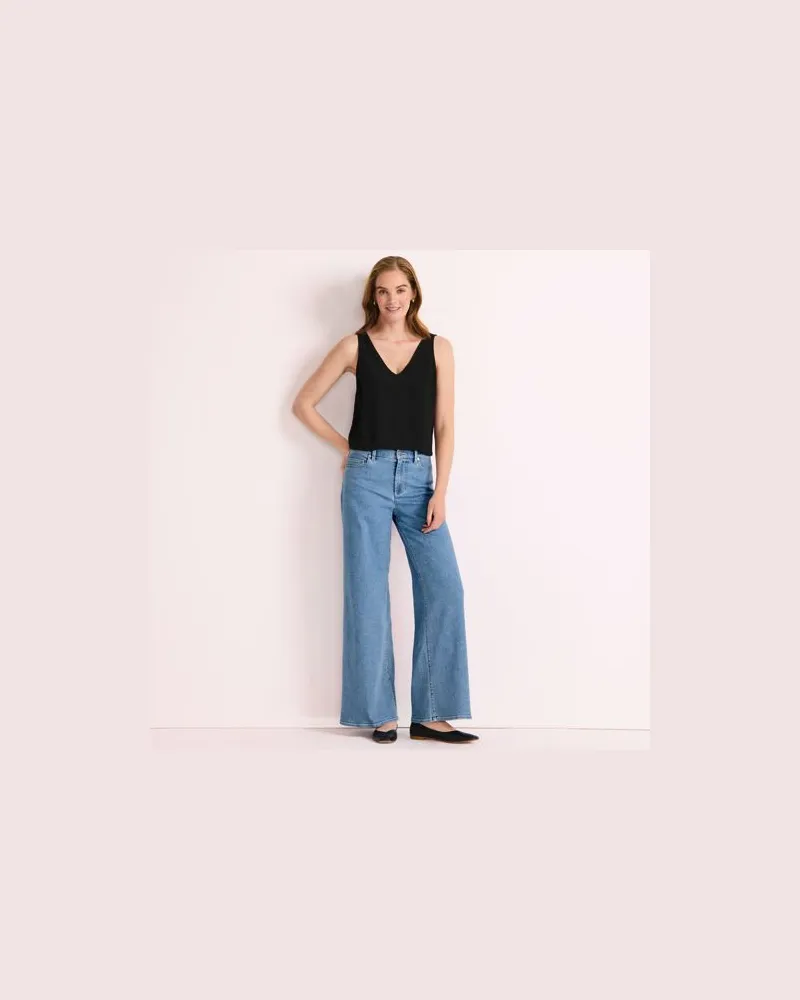 Lands' End Recover Jeans High Waist mit extraweitem Bein, Damen, Größe:34 petite, Blau, Elasthan/Baumwoll-Mischung/Polyester-Mischung, by Blau