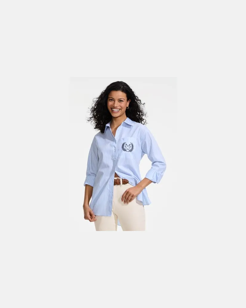 Lands' End Lange weite Bügelfrei-Bluse, Damen, Größe:44-46 regular, Blau, Baumwolle, by Blau