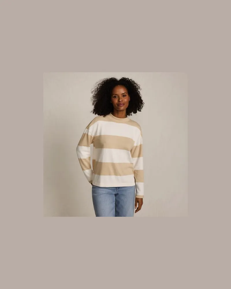 Lands' End Baumwollshirt Maritim Gestreift mit langen Ärmeln, Damen, Größe:40-42 regular, Beige, Baumwolle, by Beige