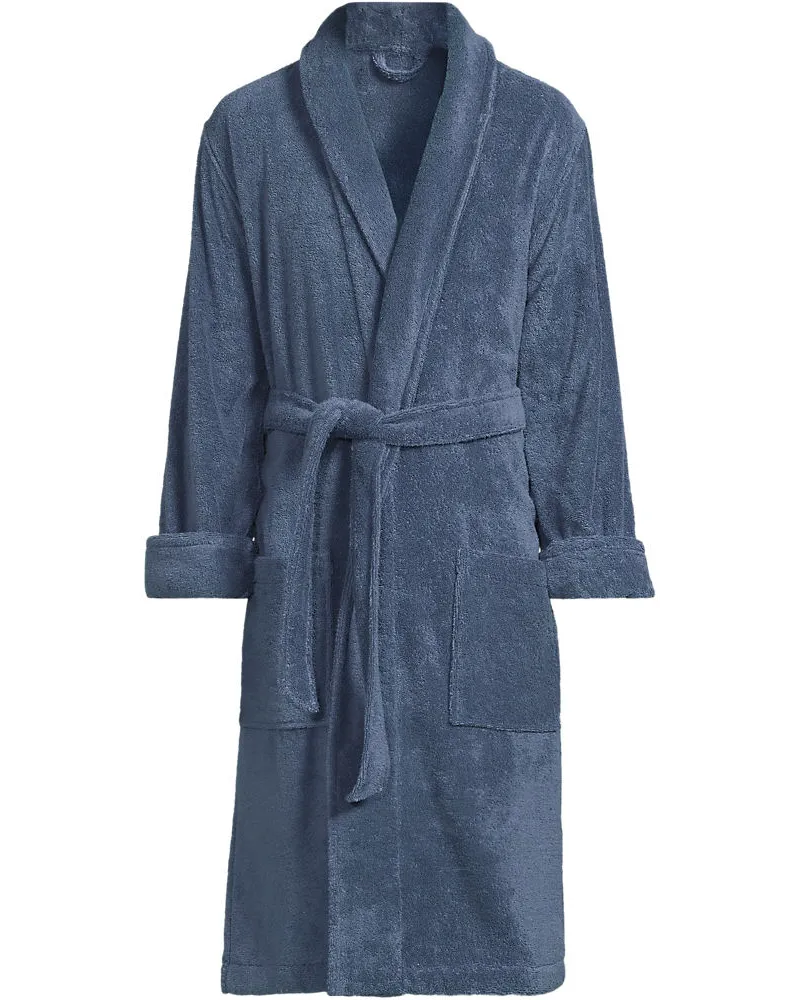 Lands' End Bademantel aus türkischem Frottee, Herren, Größe regular, Blau, Baumwolle, by Blau