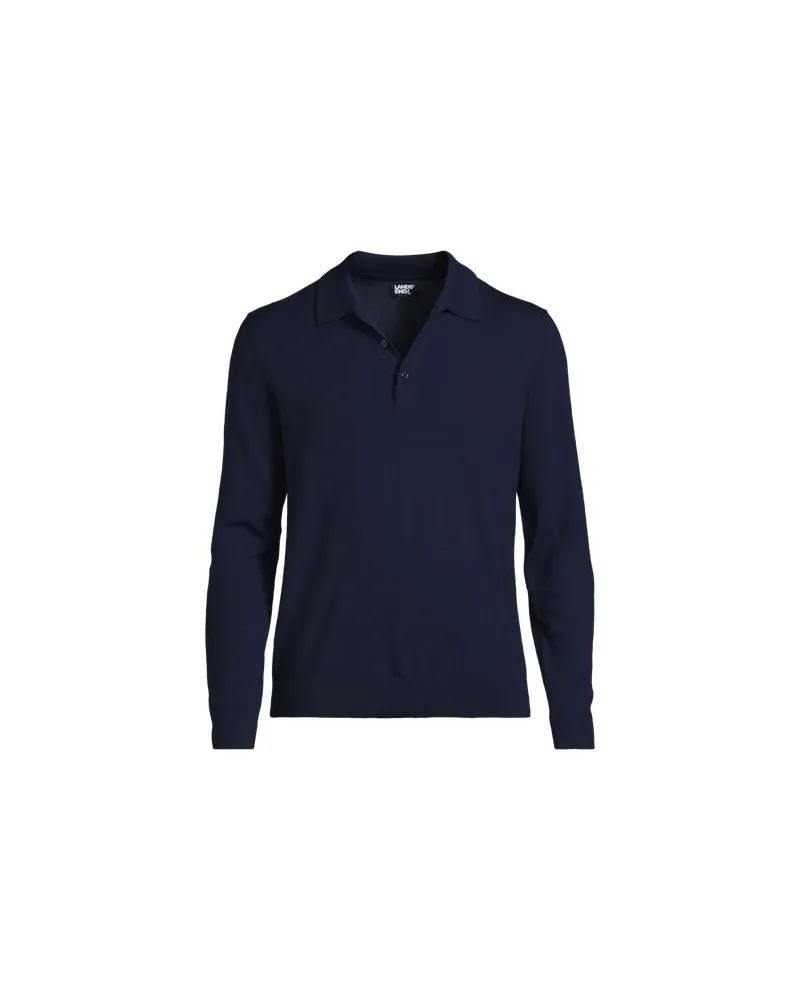 Lands' End Merino-Polopullover, Herren, Größe:48-50 regular, Blau, Wolle, by Blau