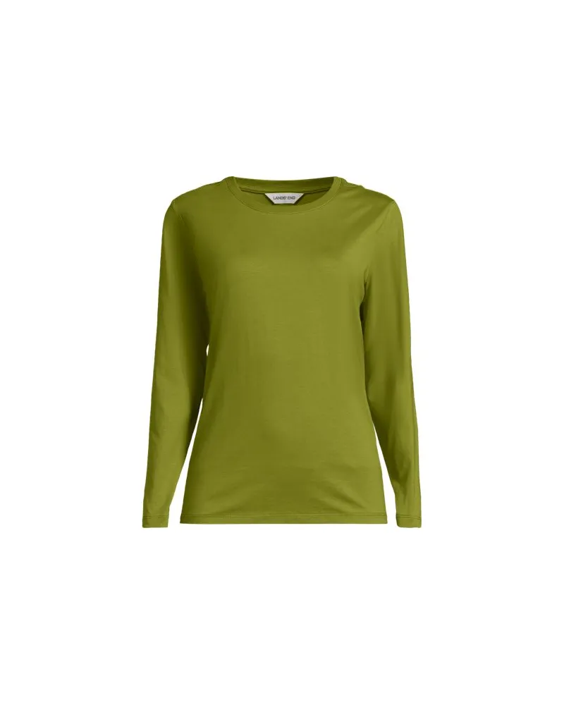Lands' End Langärmeliges Supima-Shirt mit Rundausschnitt, Damen, Größe:44-46 petite, Grün, by Grün