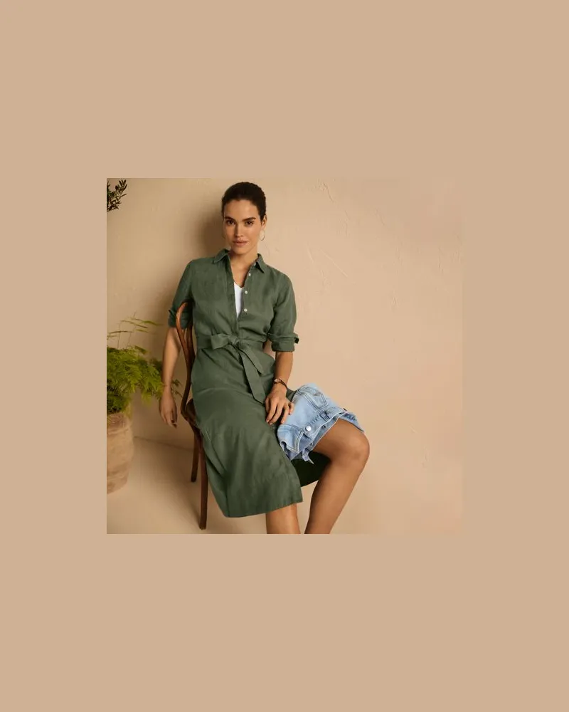 Lands' End Leinen-Midikleid, Damen, Größe:32-34 regular, Grün, by Grün