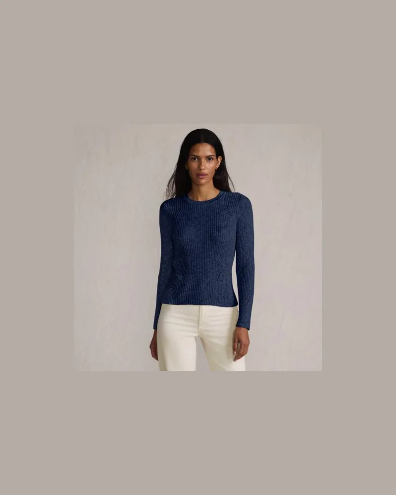 Lands' End Rippstrick-Pullover aus Baumwollmix, Damen, Größe:44-46 regular, Blau, Polyacryl/Viskose/Baumwoll-Mischung, by Blau