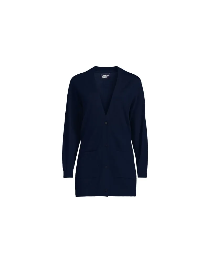Lands' End Langer Merino-Cardigan, Damen, Größe:44-46 petite, Blau, Wolle, by Blau