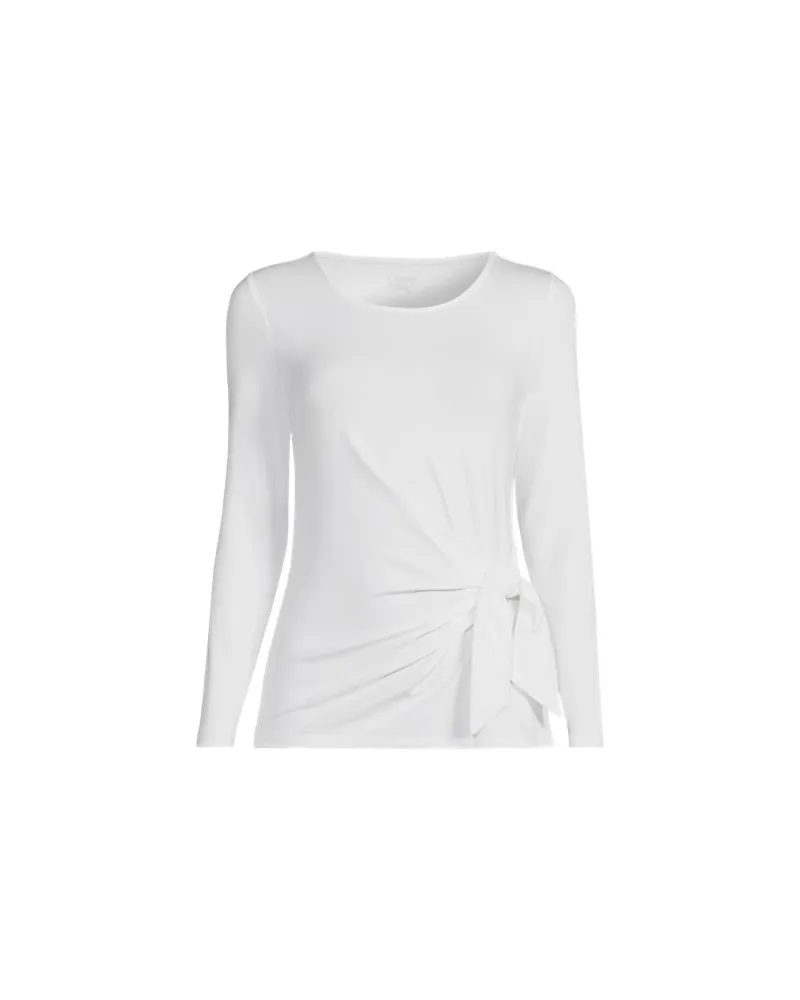 Lands' End Langarmshirt mit Knotendetail aus Baumwolle/Modal-Mix, Damen, Größe:44-46 regular, Weiß, Elasthan/Baumwoll-Mischung, by Weiß