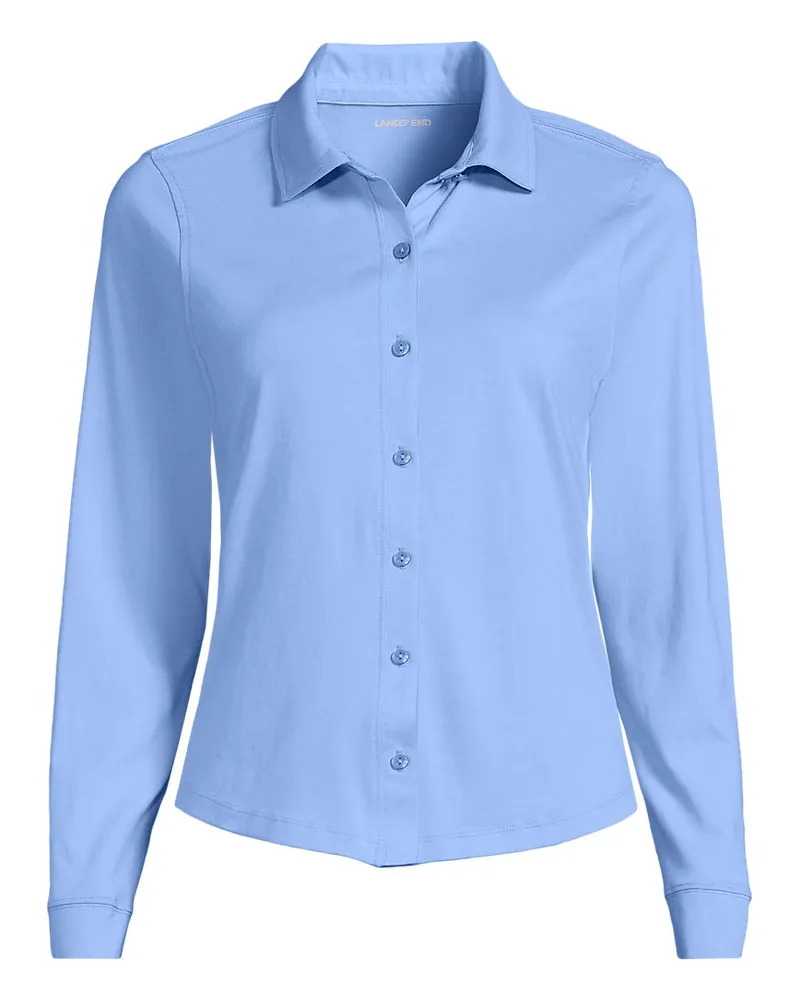 Lands' End Langärmelige Supima-Jerseybluse, Damen, Größe regular, Blau, Baumwolle, by Blau