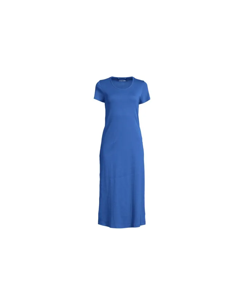 Lands' End Wadenlanges Kurzarm-Nachthemd aus Baumwolle, Damen, Größe:44-46 regular, Blau, Baumwolle, by Blau