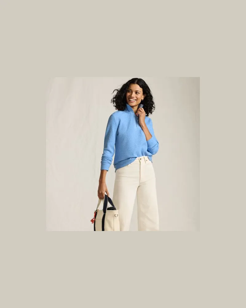 Lands' End Waffelstrick-Pullover mit Zipper, Damen, Größe regular, Blau, Baumwoll-Mischung/Polyester-Mischung, by Blau