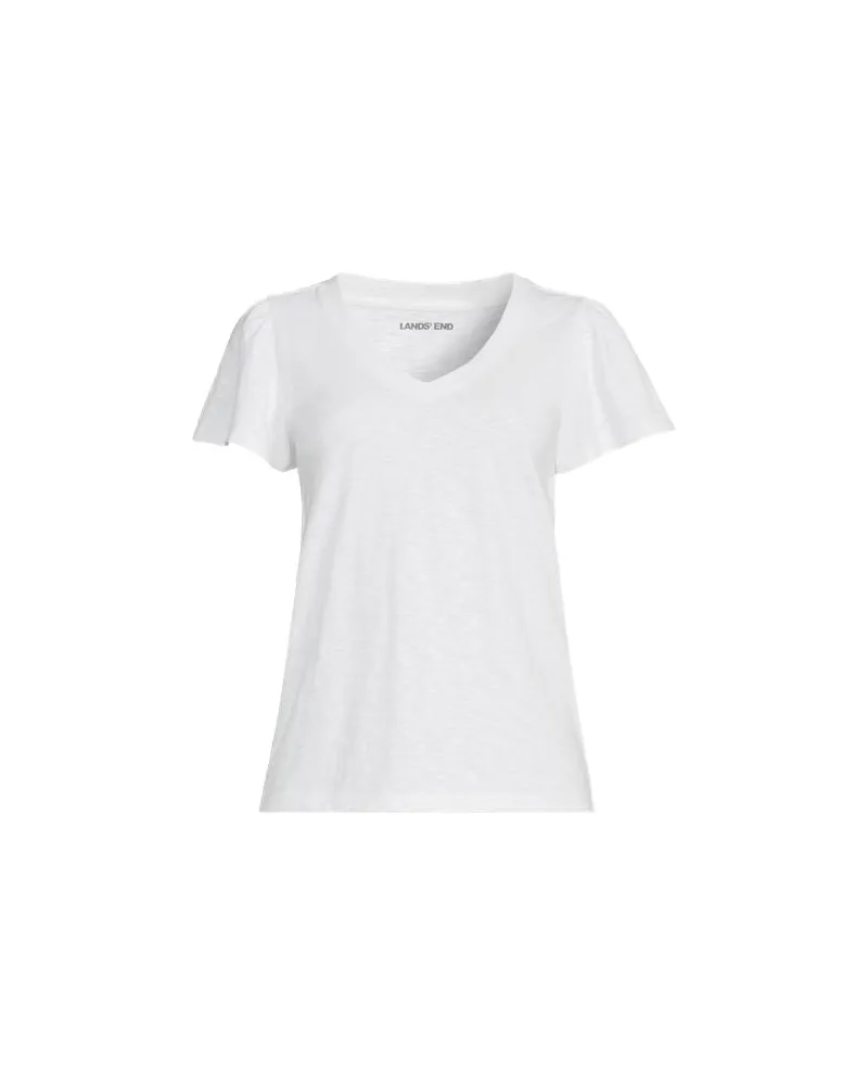 Lands' End Shirt mit kurzen Flatterärmeln und V-Ausschnitt, Damen, Größe plus, Weiß, Baumwolle, by Weiß