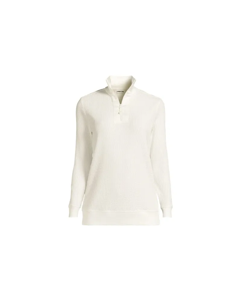 Lands' End Waffelstrick-Pullover mit Zipper, Damen, Größe regular, Weiß, Baumwoll-Mischung/Polyester-Mischung, by Weiß
