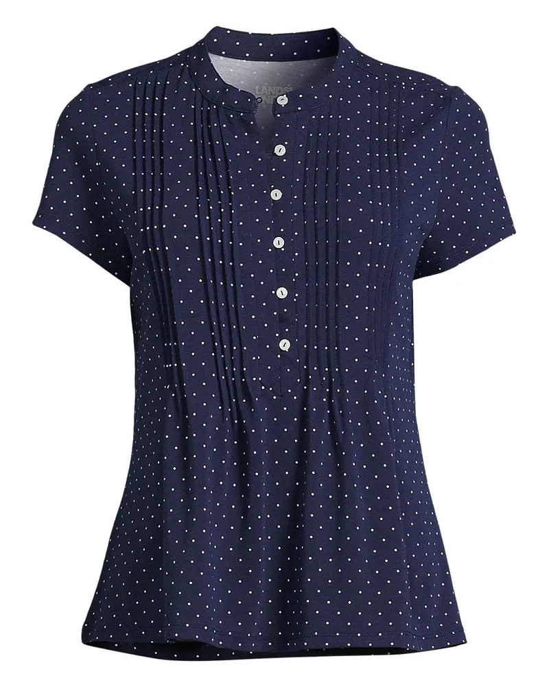 Lands' End Kurzärmeliges Biesenshirt aus Baumwolle/Modal-Mix, Damen, Größe plus, Blau, Baumwoll-Mischung/Baumwolle Modal, by Blau