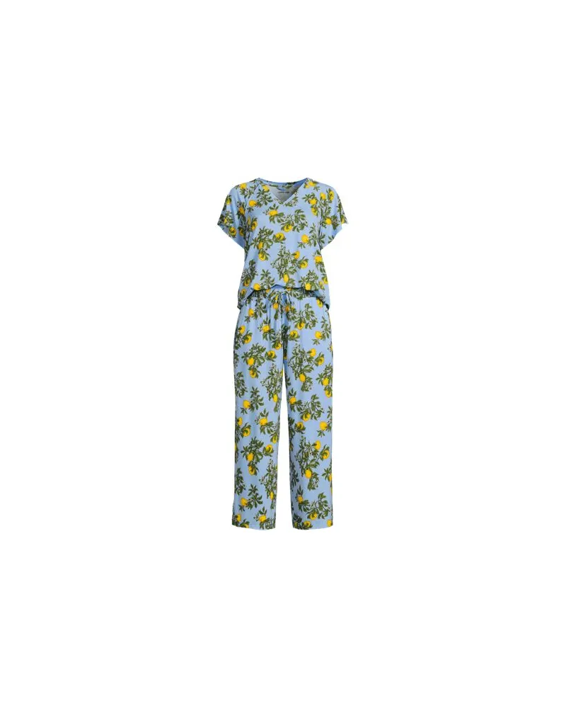 Lands' End Pyjama-Set mit 3/4-Hose und Cooling-Finish, Damen, Größe regular, Blau, Elasthan/Viskose-Mischung, by Blau
