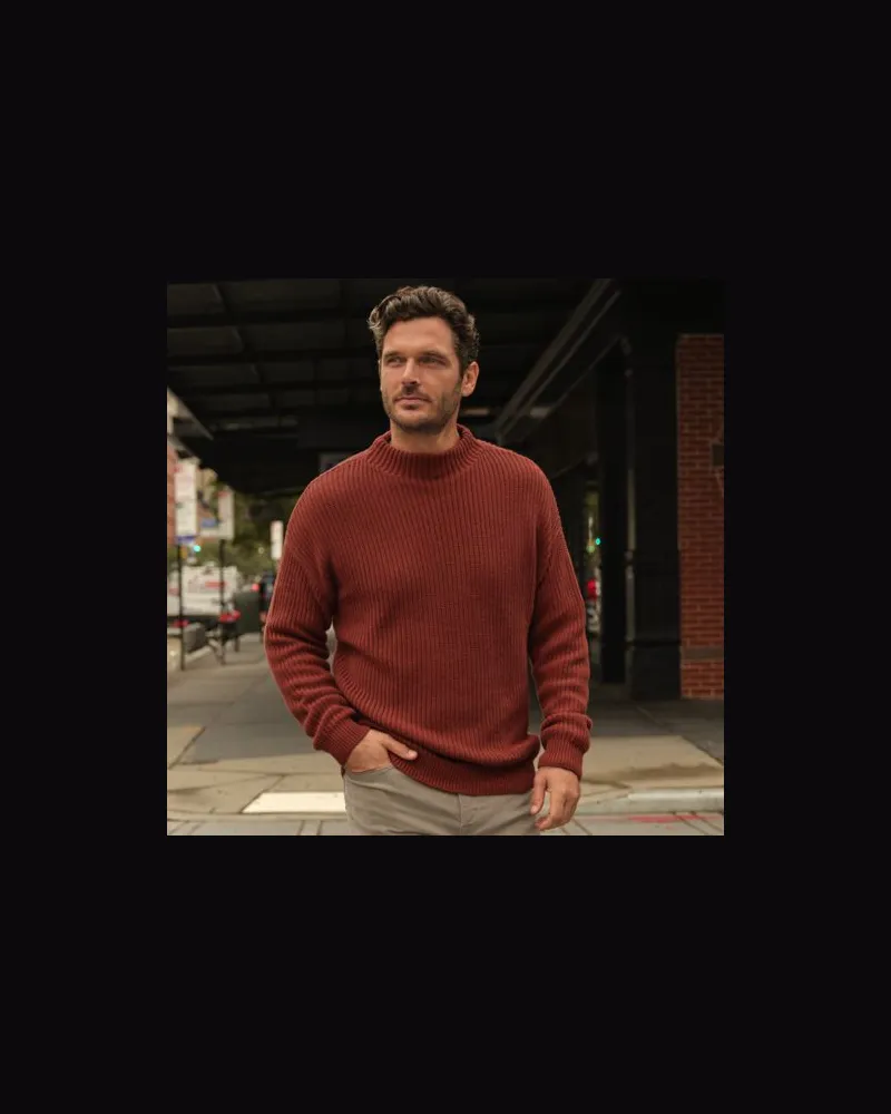 Lands' End Rippstrick-Pullover mit Stehkragen, Herren, Größe regular, Orange, Baumwolle, by Orange